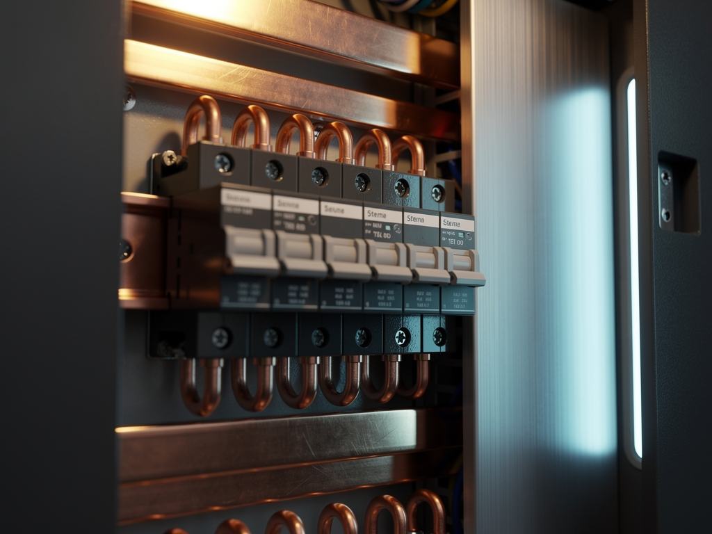 Close detail of a clean, professionally labeled commercial distribution panel
